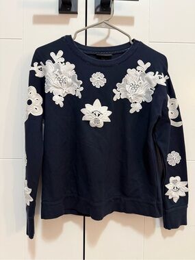 Victoria Beckham Navy Floral stitch appliqué sweater